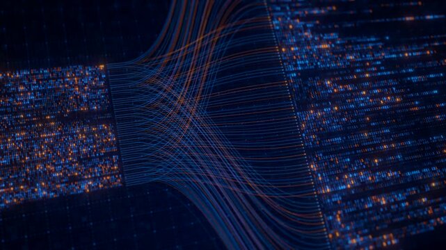 Binary Code Zeros Ones Data Flow Neural Network Visualization with Digital Nodes, Big Data AI Machine Learning Algorithm System, Digital Technology Background for Artificial Intelligence Concept