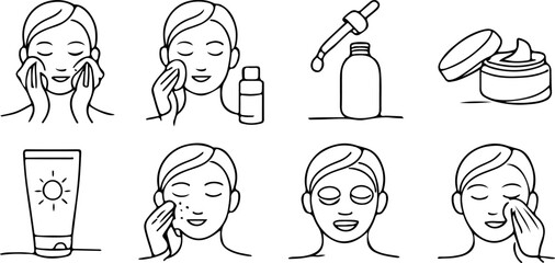 Obraz premium set of icons of home facial skin care stages, for stickers, social networks or other thematic designs