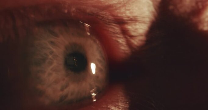 Extreme close-up of an eye shaking under intense focus or emotion