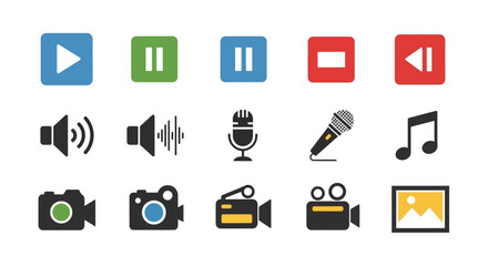 Media player icons set. Audio and video elements