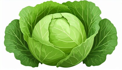 Fototapeta premium Fresh Green Cabbage Head with Leaves.