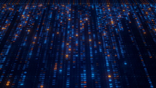 Binary Code Zeros Ones Data Flow Neural Network Visualization with Digital Nodes, Big Data AI Machine Learning Algorithm System, Digital Technology Background for Artificial Intelligence Concept