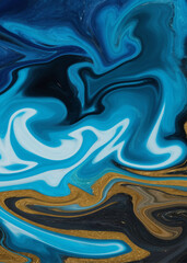 Obraz premium Blue and Gold Marble Fluid Art Background with Luxury Glitter Swirl Texture, Abstract Liquid Acrylic Pattern for Premium Branding, Posters and Modern Digital Design