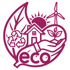 Fototapeta premium Ecofriendly illustration featuring renewable energy recycling and sustainable living