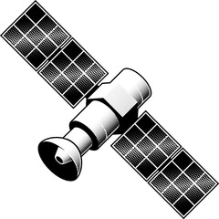 A satellite in a vintage retro halftone style. Space technology concept
