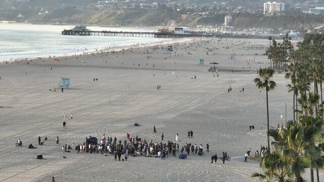 Venice Beach California Drum Circle And Beach Aerial View