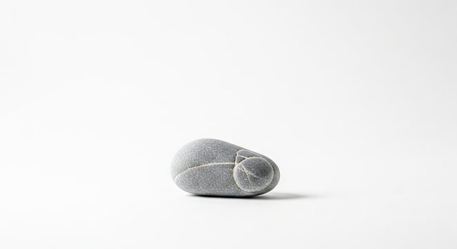 Gray smooth oval rock with a smaller rounder attached rock resting on a white surface