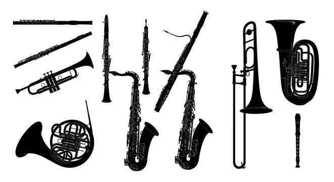 Orchestra instruments silhouettes collection vector