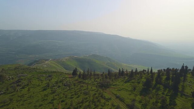 Tel Saki and Har Peres volcanic peaks in Israel overlook the strategic Yarmouk valley in the Golan.