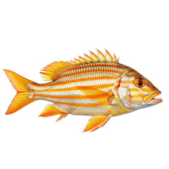 Fototapeta premium A vibrant yellow and orange striped fish with a white background.