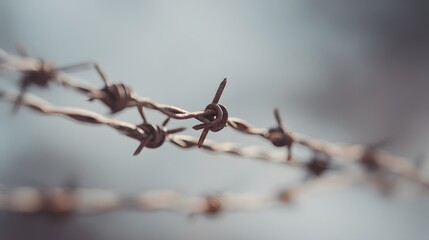 Obraz premium Tension defined metallic barbed wire strands evoke boundaries isolation stark visual minimalism