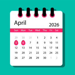 April 2026 Easter Day Calendar Design on easter eggs Background Vector Art