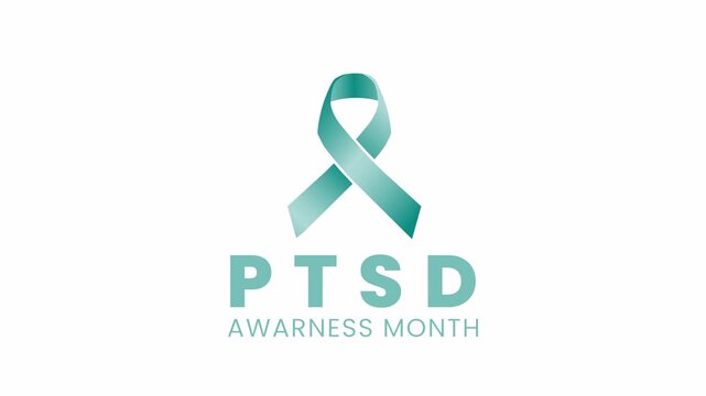 National PTSD Awareness Month Teal Ribbon Animation for Post Traumatic Stress Disorder Campaign and Support 4k video animation seamless loop
