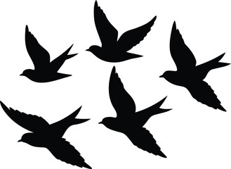 Fototapeta premium Dynamic Flock of Flying Birds Silhouettes