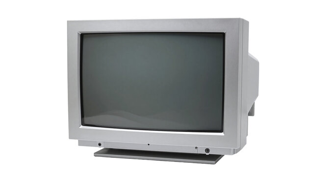 Vintage CRT monitor isolated on white background, a relic of early computing technology with a retro feel