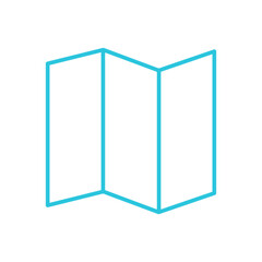 Trifold brochure template icon. Isolated on white. Blue icon.