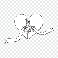 a drawing broken heart with a ribbon