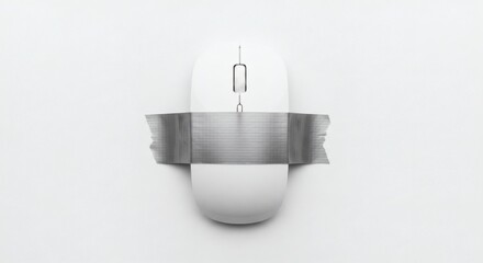 Silenced Mouse White PC Mouse Muzzled with Duct Tape with White Studio.