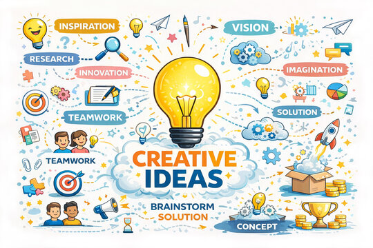 Creative Ideas and Brainstorming Infographic Concept, Innovation and Teamwork Creative Thinking Diagram