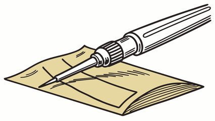 A vector graphic illustration of a soldering iron soldering a piece of paper
