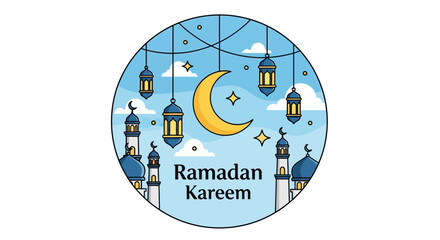 Fototapeta premium Illustration of a mosque with a green dome and minaret, symbolizing Islamic architecture and culture from a frontal viewpoint