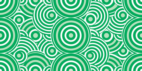 Seamless Interlocking Circular Wave Pattern in Green and Blue &ndash; Modern Geometric Line Background Vector.