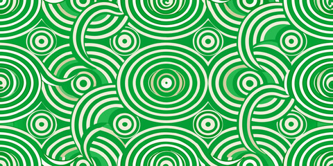 Fototapeta premium Seamless Interlocking Circular Wave Pattern in Green and Blue – Modern Geometric Line Background Vector.