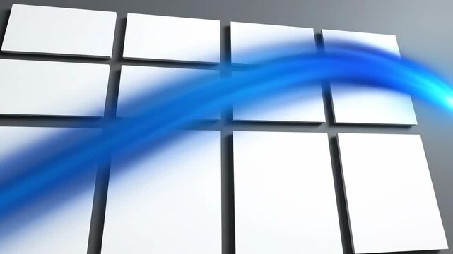 Blank white cards array with blue light on grey background