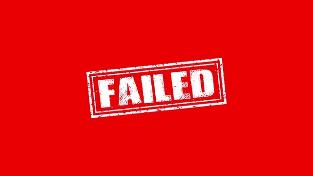 Failed rubber stamp animation. failed texture text Up to down motion graphics. stamp zooming and hit effect 4k video.