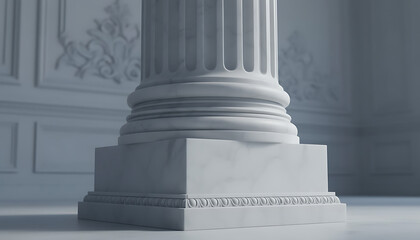 Close-up of elegant marble column with intricate base design in classic interior