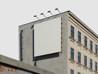 Outdoor Advertising White Blank Billboard Mockup on Urban Building 3D Rendering