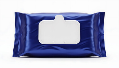 Blue sealed packaging with clear window showcasing empty product area for brand display and commercial use