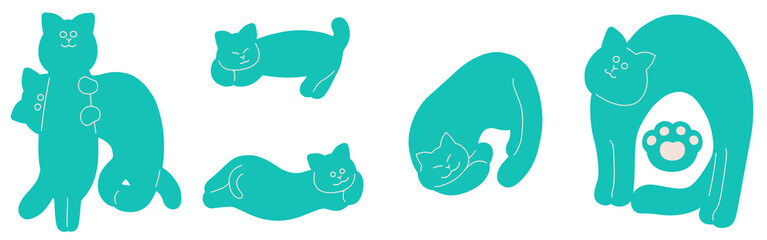 ねこの日の手描き猫文字イラスト　青緑