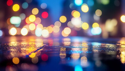 ぼやけた街の風景　強いソフトフォーカスのイメージ画像　地面　ライト　イルミネーション