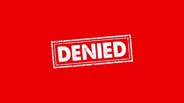 Denied rubber stamp animation. denied texture text Up to down motion graphics. stamp zooming and hit effect 4k video.