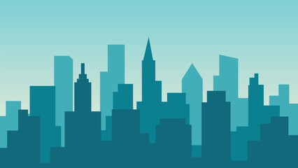 city afternoon ambience building skyscraper background flat color vector illustration template design