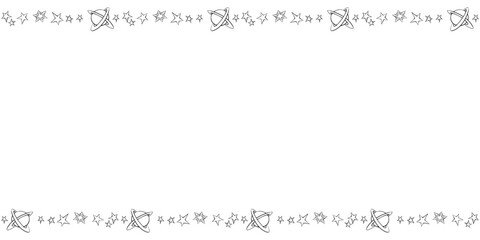 Vector frame from planets, stars in doodle flat style. Horizontal top and bottom edging, border, decoration on theme of space, astronomy, fantastic, kids design © Iuliia