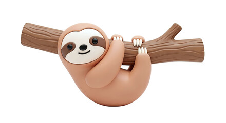 Obraz premium Cute 3D Sloth Hanging on a Branch