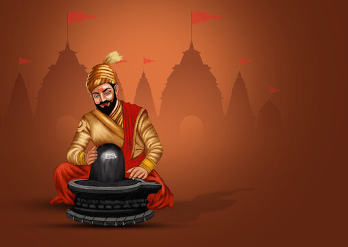 3D Illustration of Great Indian Maratha Warrior Chhatrapati Shivaji Maharaj , Shivaji Maharaj Jayanti Celebration Background.