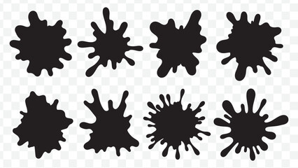 Naklejka premium Set of black ink splatter or paint splash vector illustrations, grunge texture for design, isolated, png isolated on Transparent Background