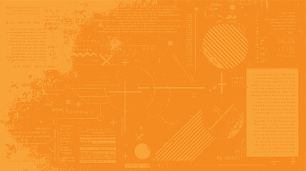 Obraz premium Orange Textured Background with Geometric Shapes and Text Fragments grunge distressed