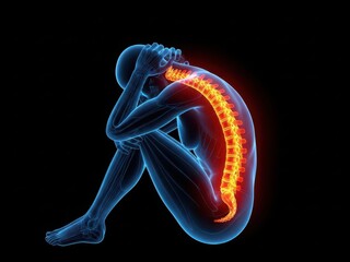 Skeletal figure with lumbar highlight