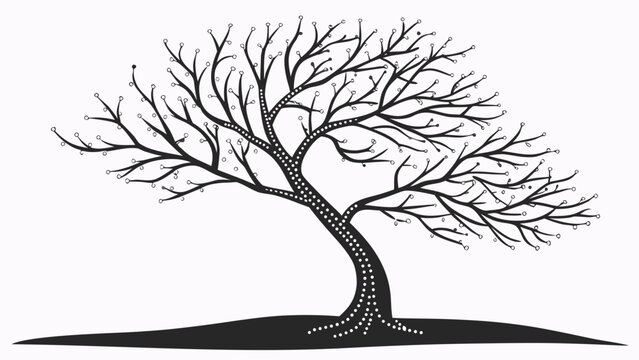 A stylized vector illustration of a digital count concept represented by a tree with binary code trunk and bare branches