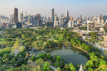 Awesome aerial view of Lumphini Park and Bangkok city, Thailand