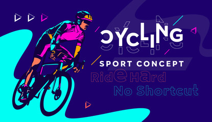 Fototapeta premium Professional cycling in action during an intense competition with motivational text. Ideal for marathon event promotion, athletic club branding, and fitness endurance marketing. National Sports Day