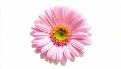 Delicate pink daisy with yellow center on white