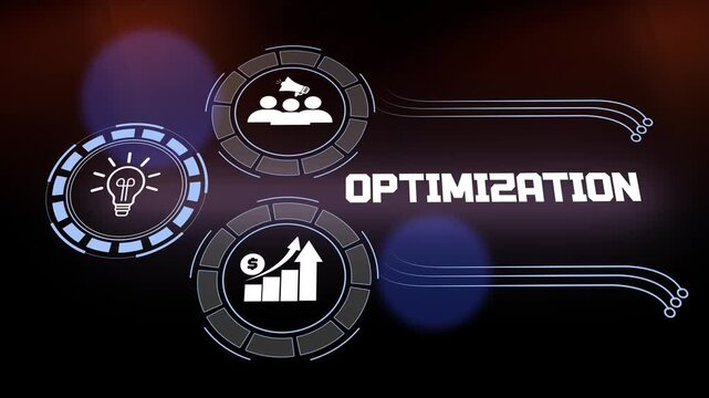 Business process optimization and corporate workflow efficiency motion graphic featuring teamwork and growth icons