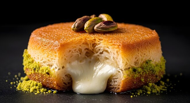 Crispy golden kunafa topped with pistachios