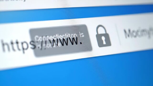 Close-up of a browser address bar showing 'https://www' with a padlock icon indicating a secure connection and a cursor hovering over it.
