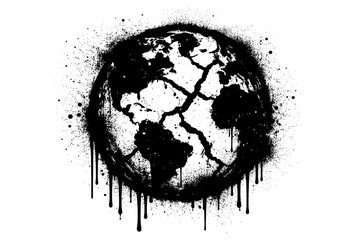 Cracked earth dripping ink design symbolizing environmental crisis and global warming